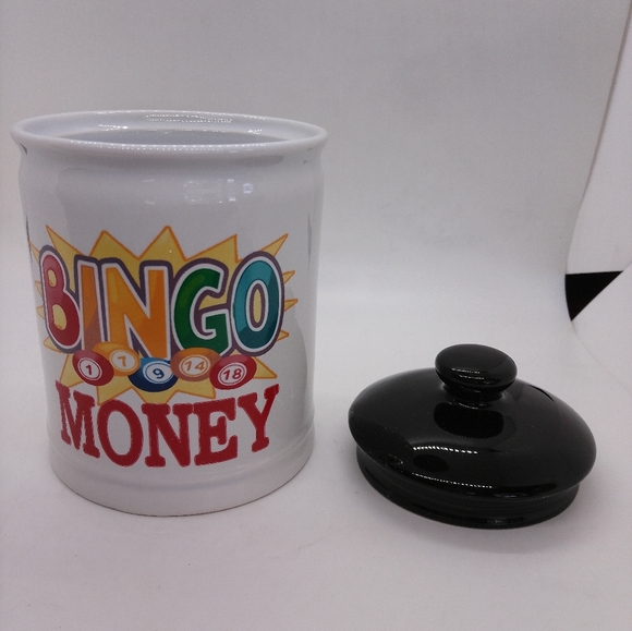 NWT Cottage Creek Bingo Money Piggy Bank Jar Canister with Lid - Picture 2 of 4